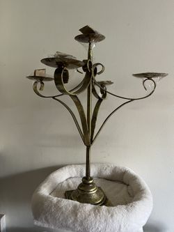 Antique Golden Brass Candle Holder From France