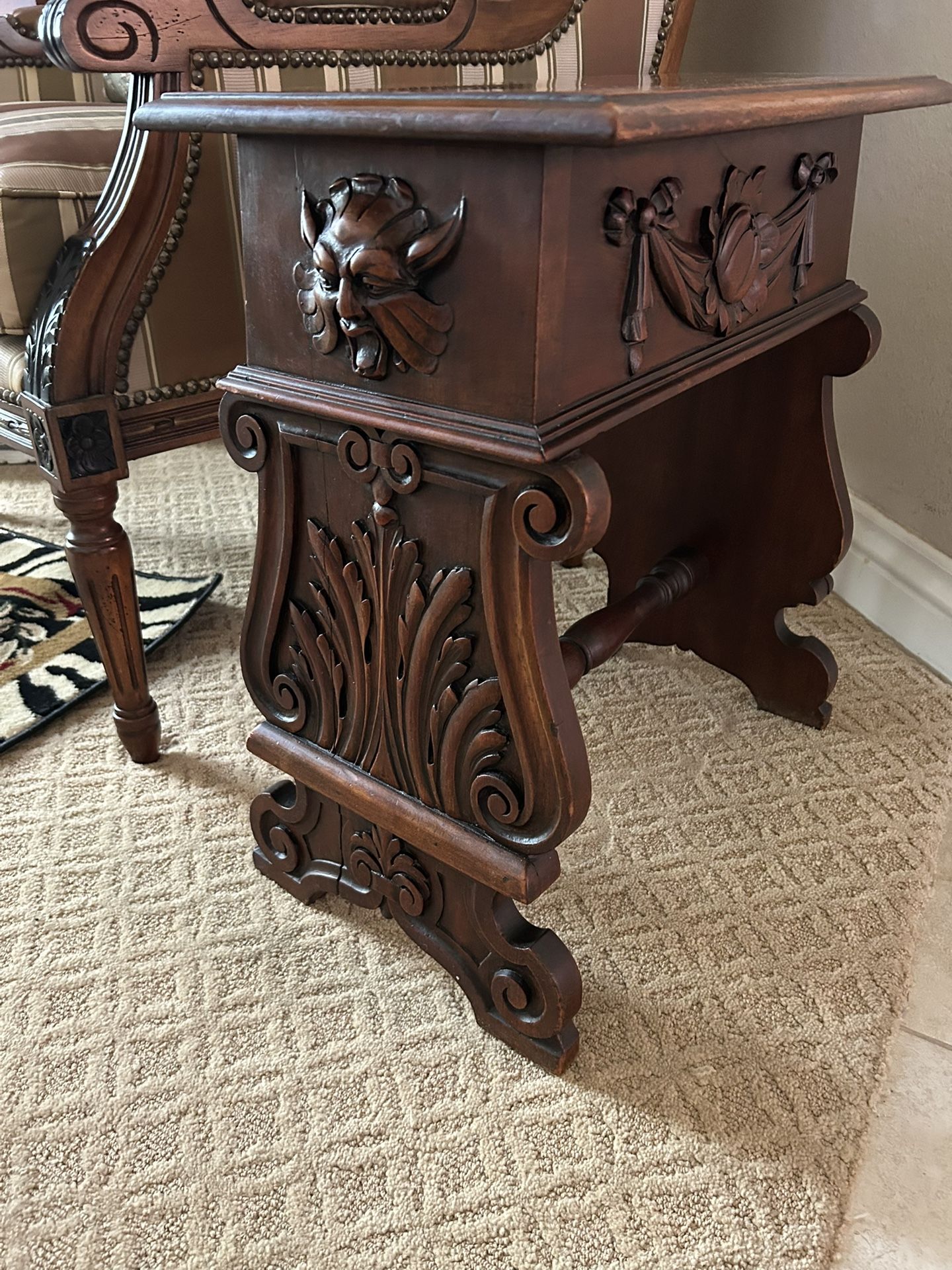 Rare Antique Renaissance revival oak side table 