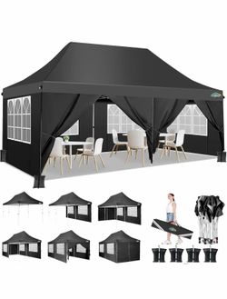 COBIZI 10x20ft Pop Up Canopy Tent with 6 Removable Sidewalls, Easy Up Commercial Canopy, Waterproof and UV50+ Gazebo with Portable Bag, Adjustable Leg