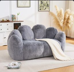 Loveseat Bean Bag Chair for Adults, Giant Floral Shaped Bean Bag Sofa, Oversized Faux Fur Couch, Ultra Soft Love Seat for Living Room Bedroom Game Roo