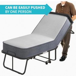 Rollaway Bed with 4 Inch Foam Mattress, 75" x 31" Folding Bed, Cot Size Space-Saving Guest Bed with Headboard, Portable Foldable Bed for Adults with S
