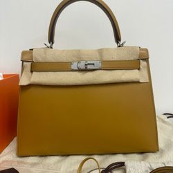 Hermes Kelly 28 Poussiere Tadelakt Palladium Hardware Full Set Beige Gold 2023