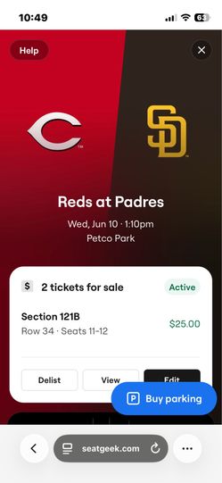 Padres / reds Wednesday 6/10 day game