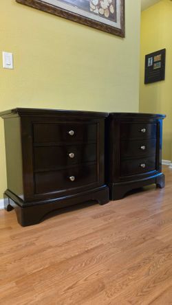 Pair of Dark Brown 3-Drawer Nightstands.
