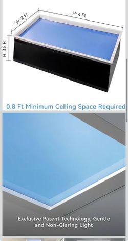 4x2 Ft Smart Blue Sky Light Ceiling Lamp, APP Control and Biological Rhythm Simulate Sunlight Irradiation, Artificial Skylight for Living Room, Bathro
