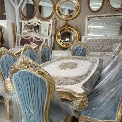 Beautiful Luxurious Dining Table Set With Hand Gold Carving