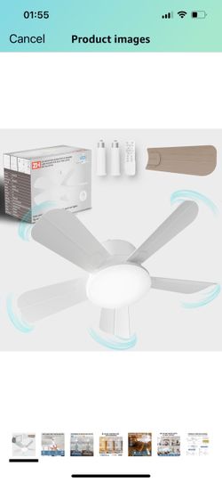 Ceiling Fans with Lights and Remote, 22in Small Ceiling Fan with 6-Speeds, definite time, Dimmable LED, E26/E27 Base, for Bed
