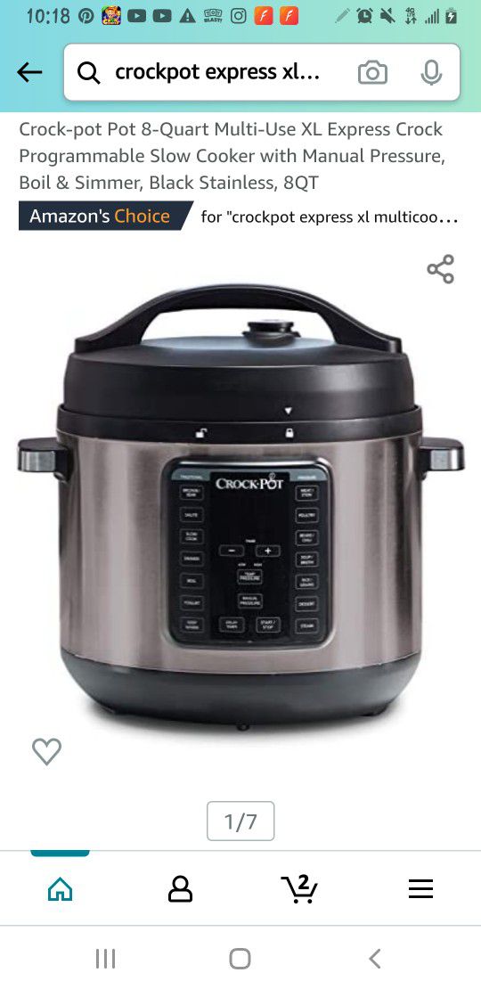 Crock-pot Pot 8-Quart Multi-Use XL Express Crock Programmable Slow Cooker with Manual Pressure, Boil & Simmer, Black Stainless, 8QT