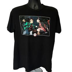 Demon Slayer Tanjiro and Nezuko Anime Black T-Shirt Men’s Large 