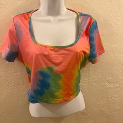 SHEIN Rainbow Tie Dye Y2K Crop Top – Size L 🌈