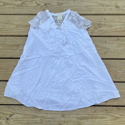 Kiddo by Katie Textured Blouse Top with Lace White Large  