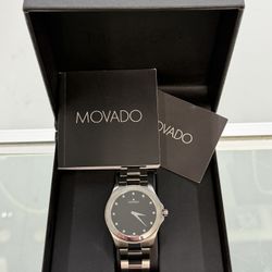 NEW! Movado Masino Diamond Stainless Steel Black Dial Men's Watch