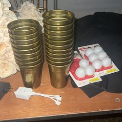 GOLD BEER PONG METAL CUPS W/ ping pong balls