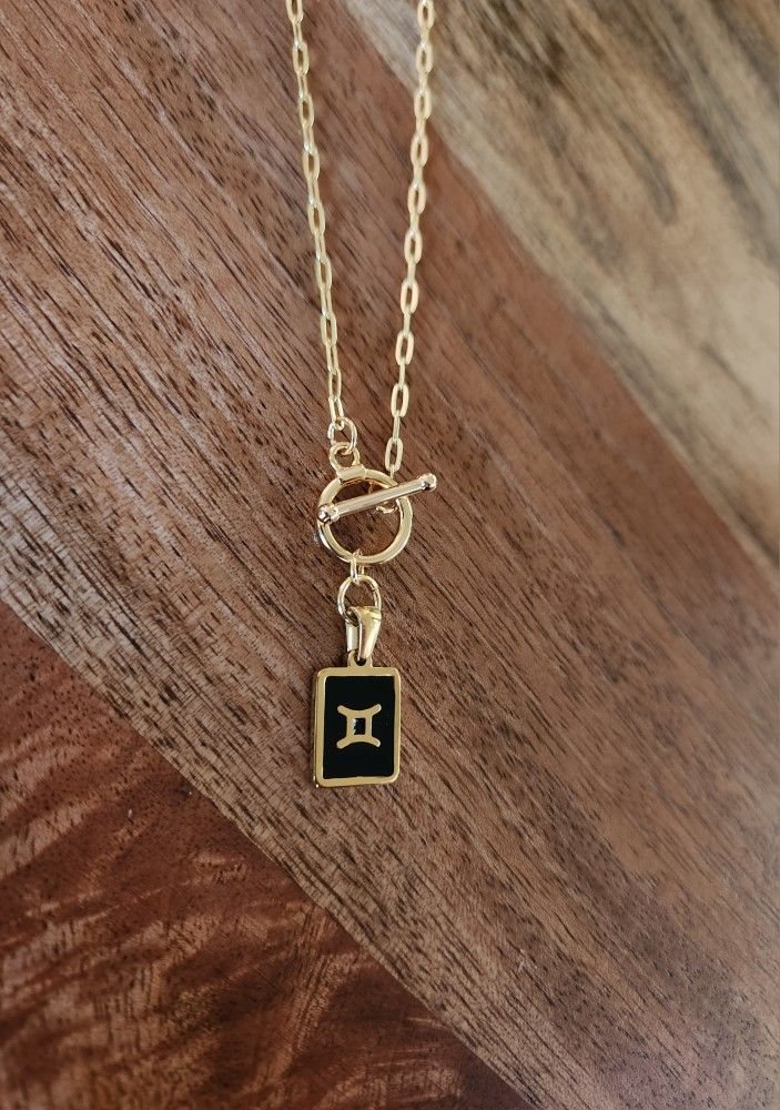 Gemini Zodiac Gold Toggle Necklace