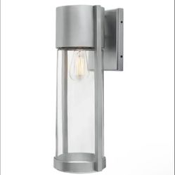Kempster 14 in. Modern 1-Light Brushed Nickel Modern Outdoor Wall Cylinder Light with Clear Glass.