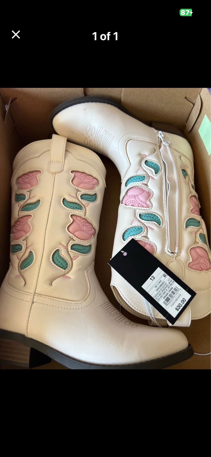 Kids' Emberly Embroidered Western Boots - art class™ Ivory 13: Mid Calf, Floral Pattern, Zipper