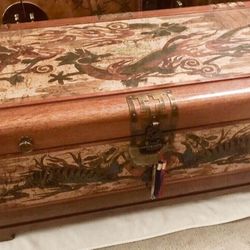 Antique Early 20th Century Hand Painted Asian Trunk/ Hope Chest 