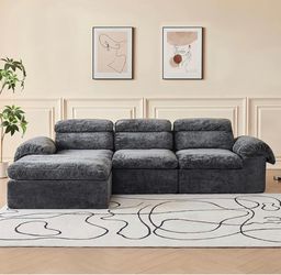 Brand New Inbox Dark Gray Chenille L-Shaped Sectional Sofa