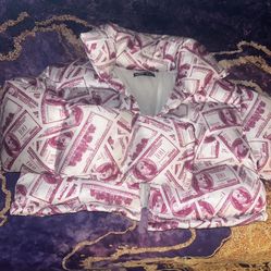 Pink And White Cropped Puffer Jacket 