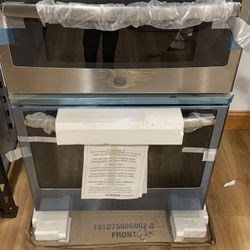GE 27 in. Double Wall Oven with Built-In Microwave in Stainless Steel 5B7Y5