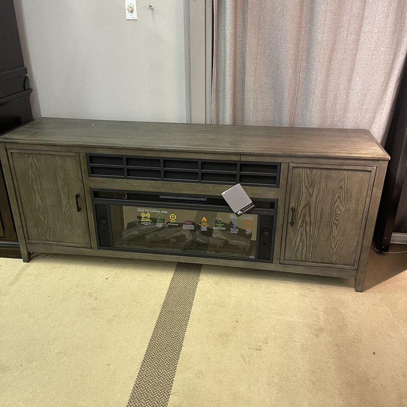 Grayish Brown 84" TV Stand w/ Electric Fireplace Insert