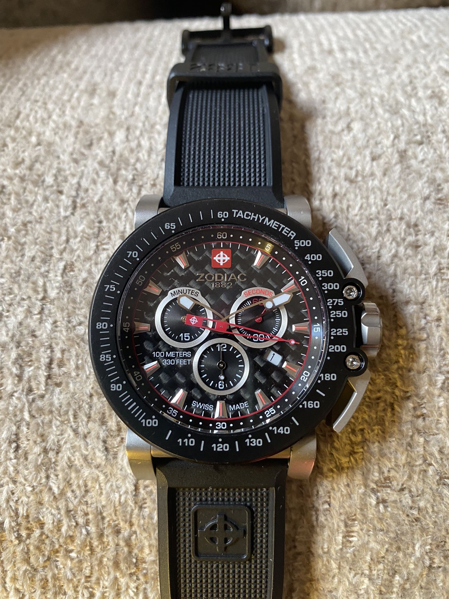 Zodiac ZMX -02 Men’s “Racer” Stainless Steel Black Rubber Strap