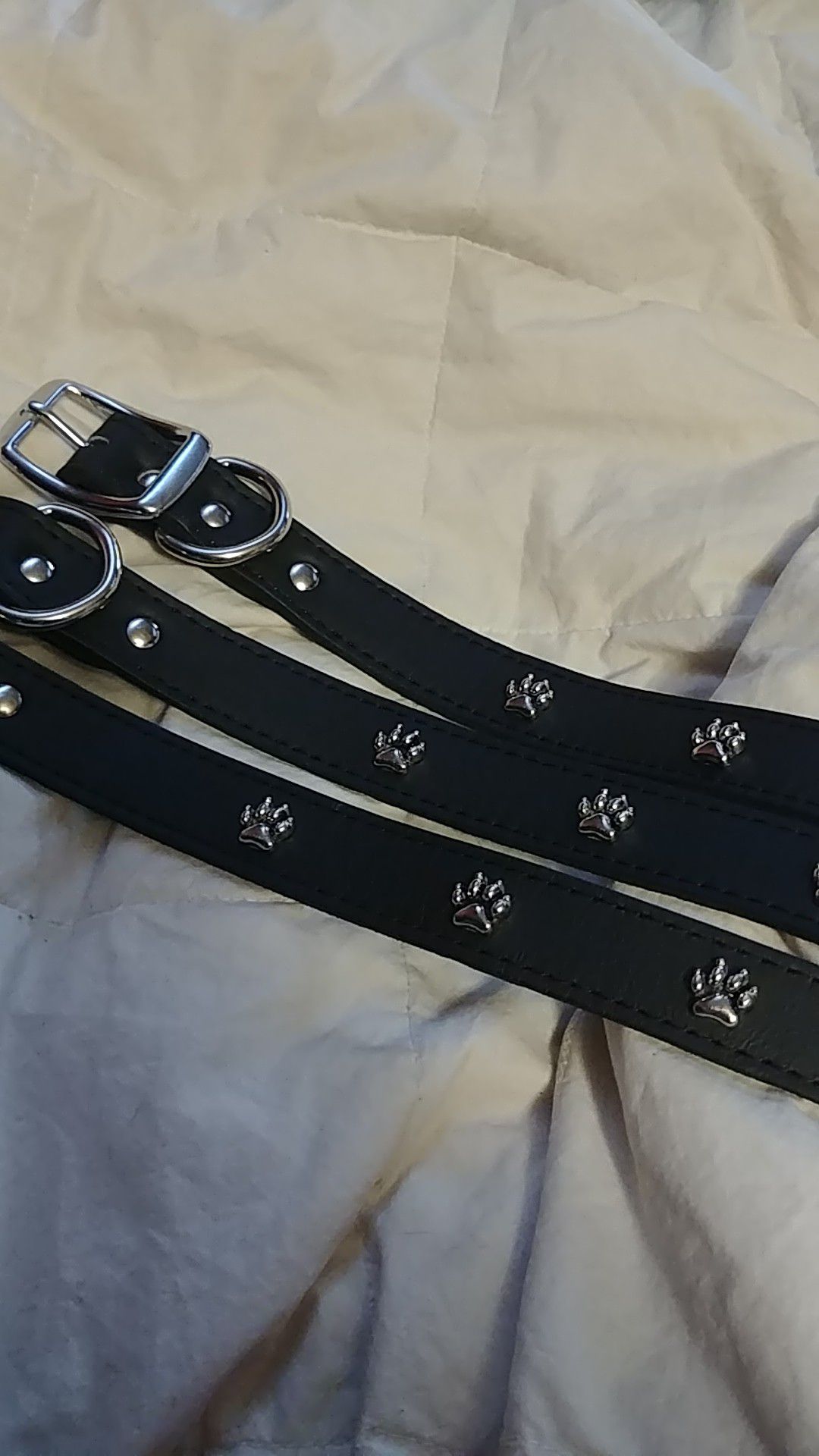 22" Leather Dog Collar s Omnipet- Black, Pawprints, USA made