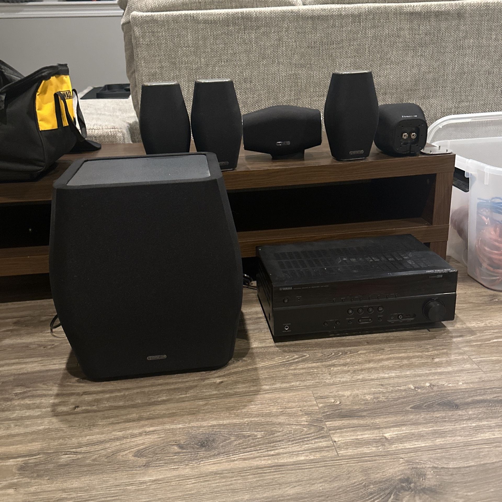 Dolby Atmos, Speakers Surround Sound Monitor Audio Subwoofer And Yamaha Receiver