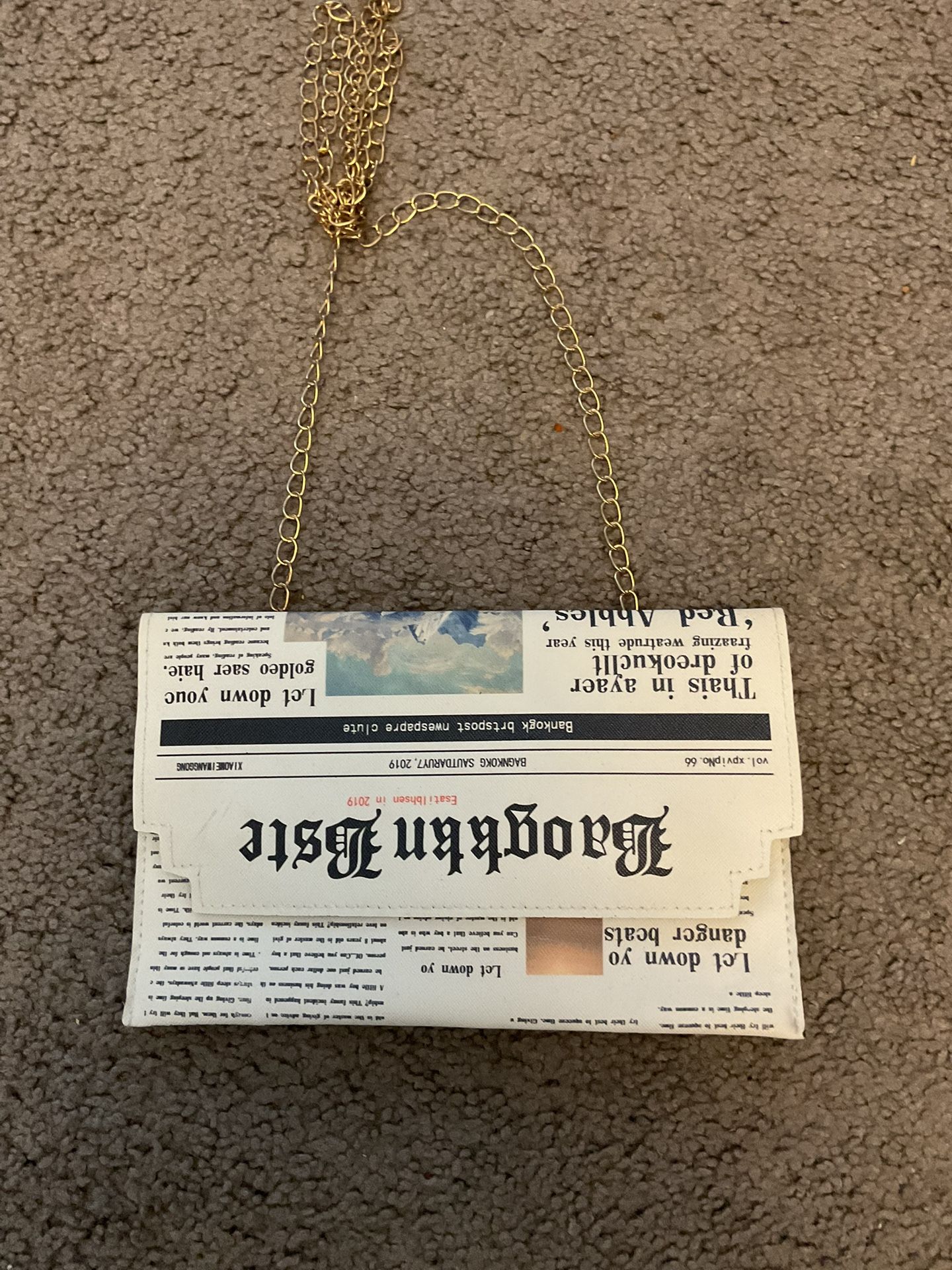 Vintage Newspaper Wristlet Clutch Purse Crossbody Bag, NEW
