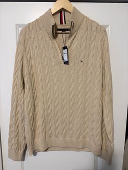 Tommy Hilfiger Men’s Beige Cable-Knit Quarter-Zip Sweater – NEW WITH TAGS – Size Large