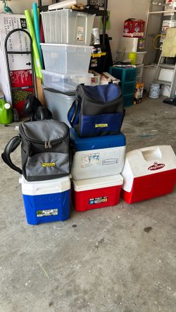 Six coolers, ice chests
