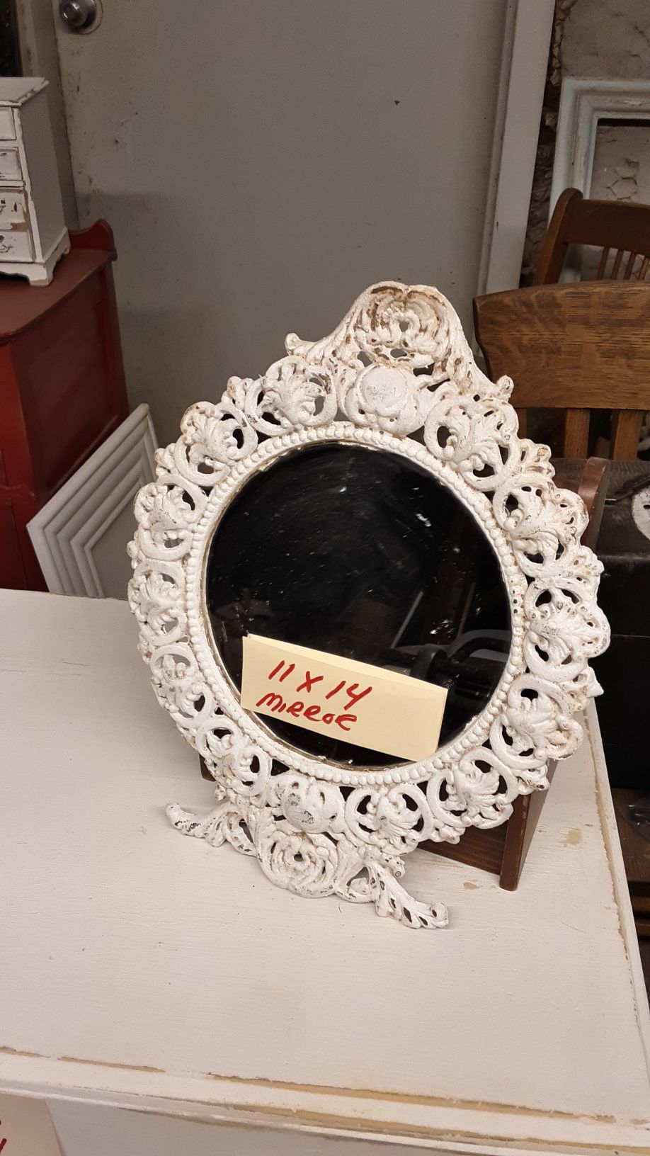 COLLECTABLE ANTIQUE SMALL CAST IRON METAL MIRROR