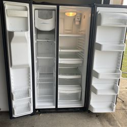 GE Refrigerator Black Side By Side Left To Right 3ft Top To Bottom 69in Front To Back 32in
