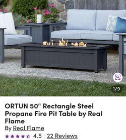 ORTUN 50" Rectangle Steel Propane Fire Pit Table by Real Flame