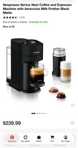 Nespresso Vertuo Next Coffee and Espresso Machine with Aeroccino Milk Frother Black Matte