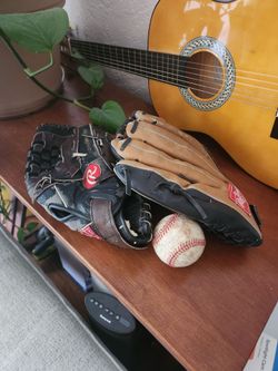 Seasoned Pocket Baked Regular Sized Baseball Gloves and Ball