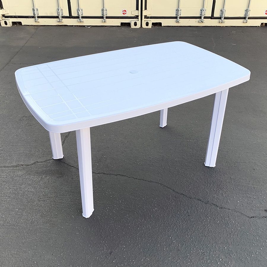 (NEW) $19 Large Plastic Table Outdoor Furniture w/ Hole for Patio Umbrella 54x33x28 inches 