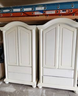 Tall Off White Armoire Cabinet / Wardrobe Storage Cabinet – $150 Each