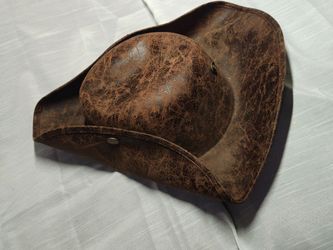 Brown Distressed Leather Tricorn Hat