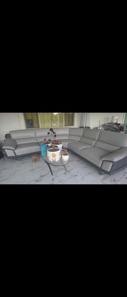 Leather couch light gray brand new barely used
