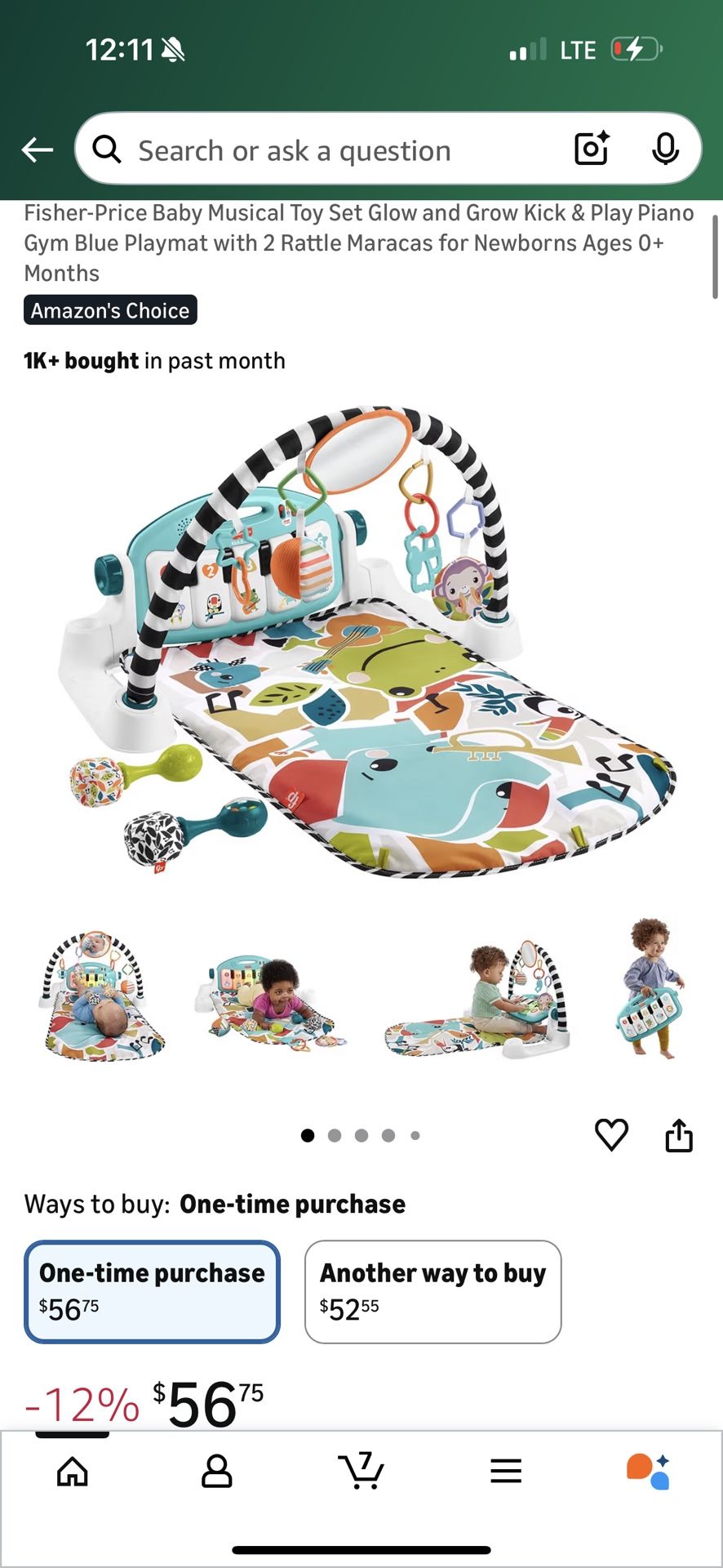 Fisher-Price Baby Musical Toy Set Glow and Grow Kick & Play Piano Gym Blue Playmat with 2 Rattle Maracas for Newborns Ages 0+ Months