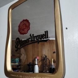 PILSNER URQUELL GOLD FRAME MIRROR BEER SIGN 20"×17"