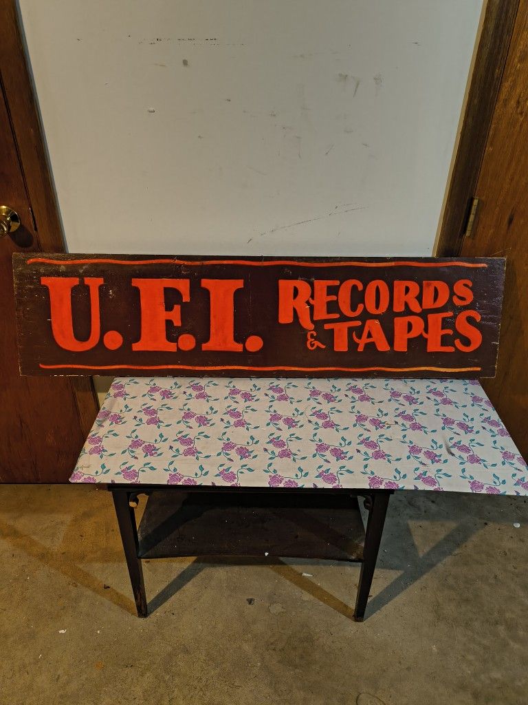 Vintage Wooden Double Side Records And Tapes Sign