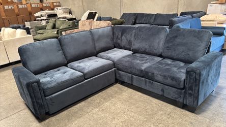 Blue velvet pull out bed couch