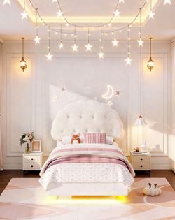ESTATE SALE MUST GO!!! Full size floating bed frame w/LED lights, remote & adj head frame