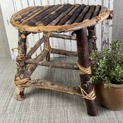 Vtg Plant Stand Made of Tree Twigs, Vintage Folk Art Handmade Bohemian Garden
