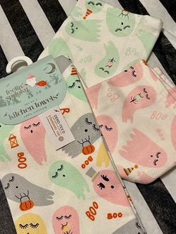 Pastel Ghost Halloween Kitchen Dish Hand Towel Set of 3 Kawaii kitschy Decor