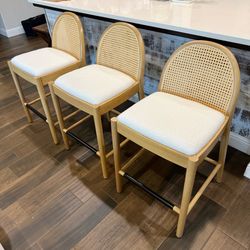 Set of 3 Solid wood Rattan Counter Stools