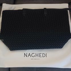 NEW Naghedi Jetsetter Small Tote ONYX Woven Neoprene with Dust Bag