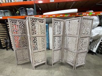 3 Panel White Washed Distressed Privacy Screen / Room Divider